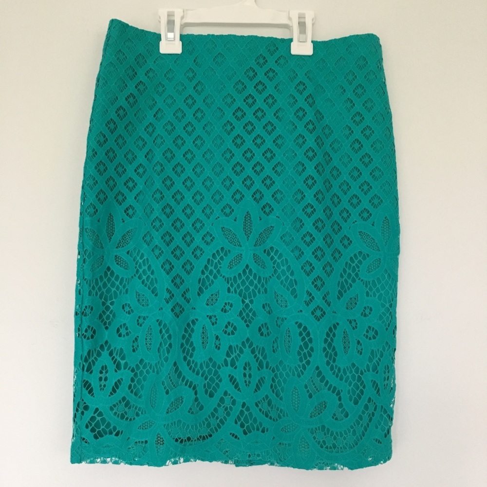 NWT Ann Taylor Loft teal lace pencil skirt 2P - Picture 1 of 6